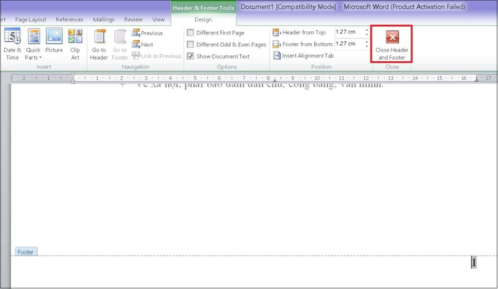 Cách đánh số trang trong word