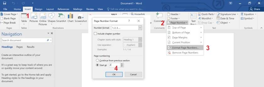 Cách đánh số trang trong word